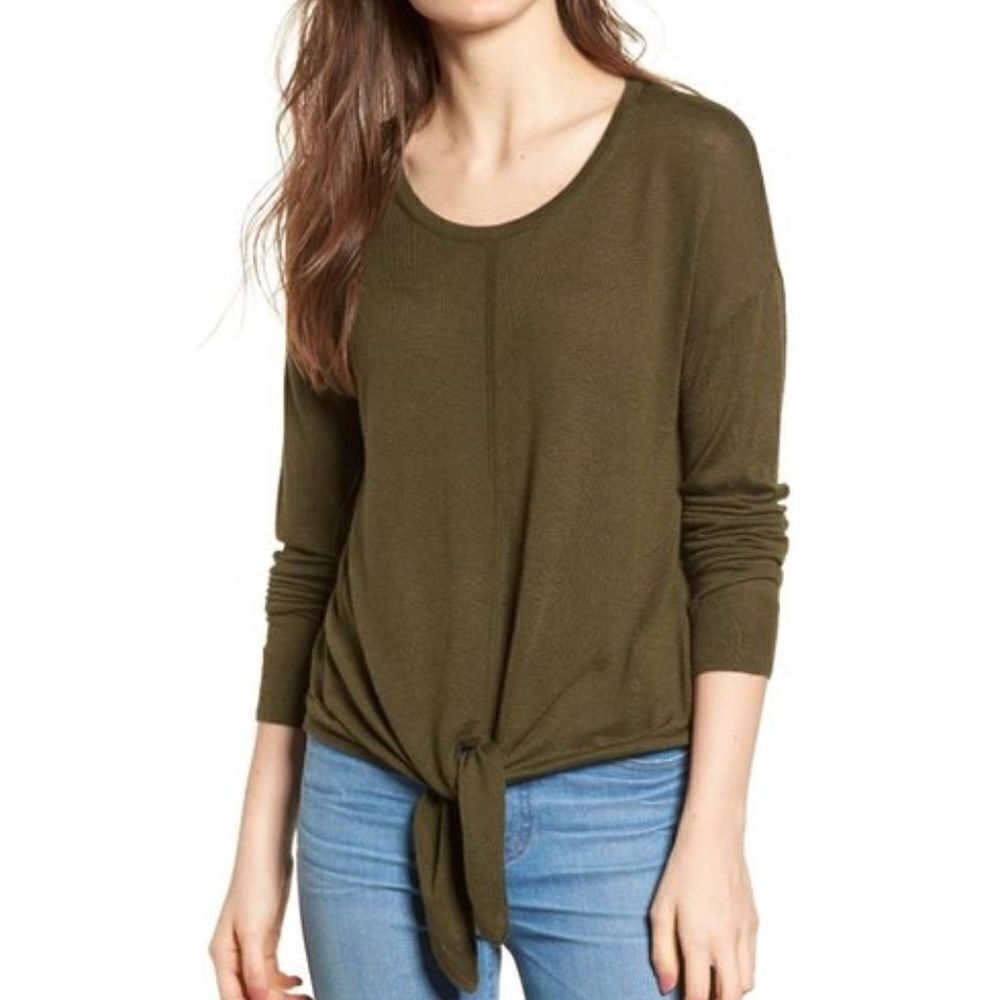 Madewell Green Modern Tie Front Sweater Pullover XXS